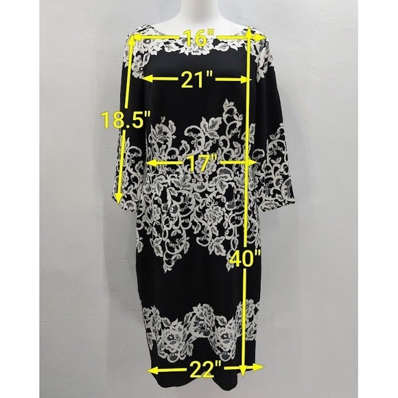 Adrianna Papell Sheath Dress Women's 12 Black White Floral Lace Print Cocktail - Picture 9 of 9